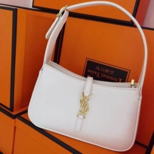 YSL SAINT LAURENT GRAIN DE POUDRE MATELASSE CHEVRON MEDIUM MONOGRAM SATCHEL (WHITE) WITH BOX