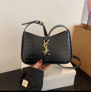 YSL SAINT LAURENT GRAIN DE POUDRE MATELASSE CHEVRON MEDIUM MONOGRAM SATCHEL (BLACK) WITH BOX