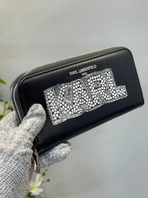 KARL LAGERFELD DOUBLE ZIPPER LADIES WALLET WITH BOX (BLACK)