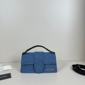 JACQUEMUS SUEDE LE BAMBINO WITH SLING STRAP OG BOX & DUST BAG (109-1 DENIM BLACK)