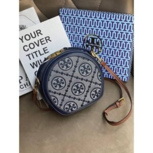 TORY_BURCH_T MONOGRAM PETITE MOON BAG WITH OG BOX & DUST BAG ( NAVY BLUE )